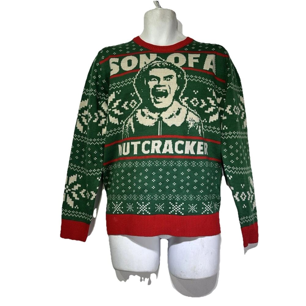Elf Son of a Nutcracker Ugly Christmas Sweater Mens Size S Red Green